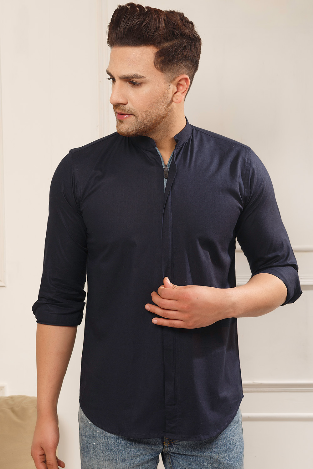 Navy blue sale casual shirt